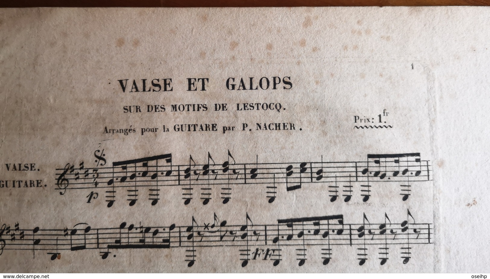 Partition Ancienne Guitare VALSE Et GALOPS Lestocq P. Nacher - Partitions Musicales Anciennes