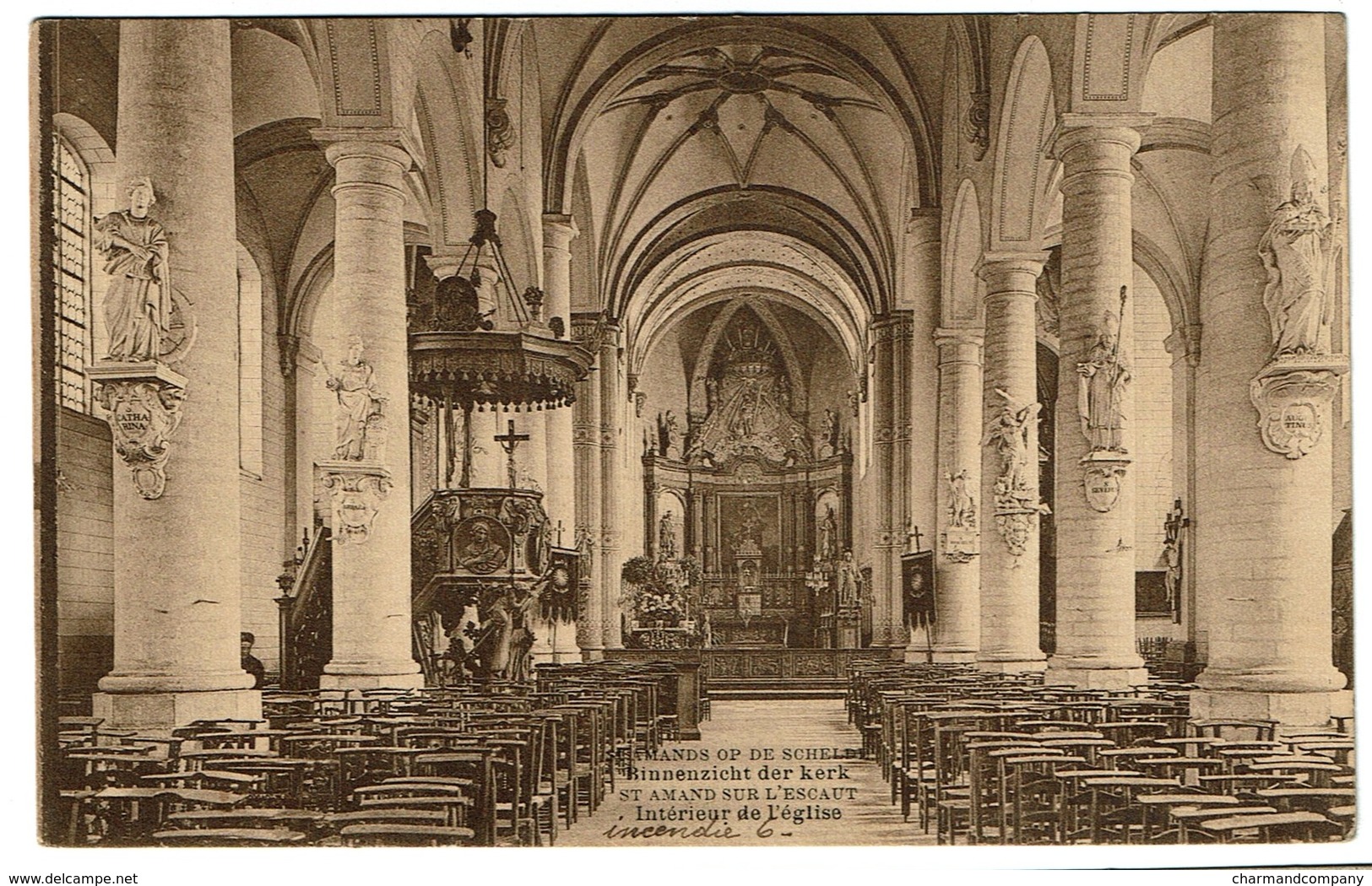 St Amand Sur L'Escaut - Intérieur De L'Eglise / Binnenzicht Der Kerk - 1914 - Edit. Van Der Borght - 2 Scans - Sint-Amands