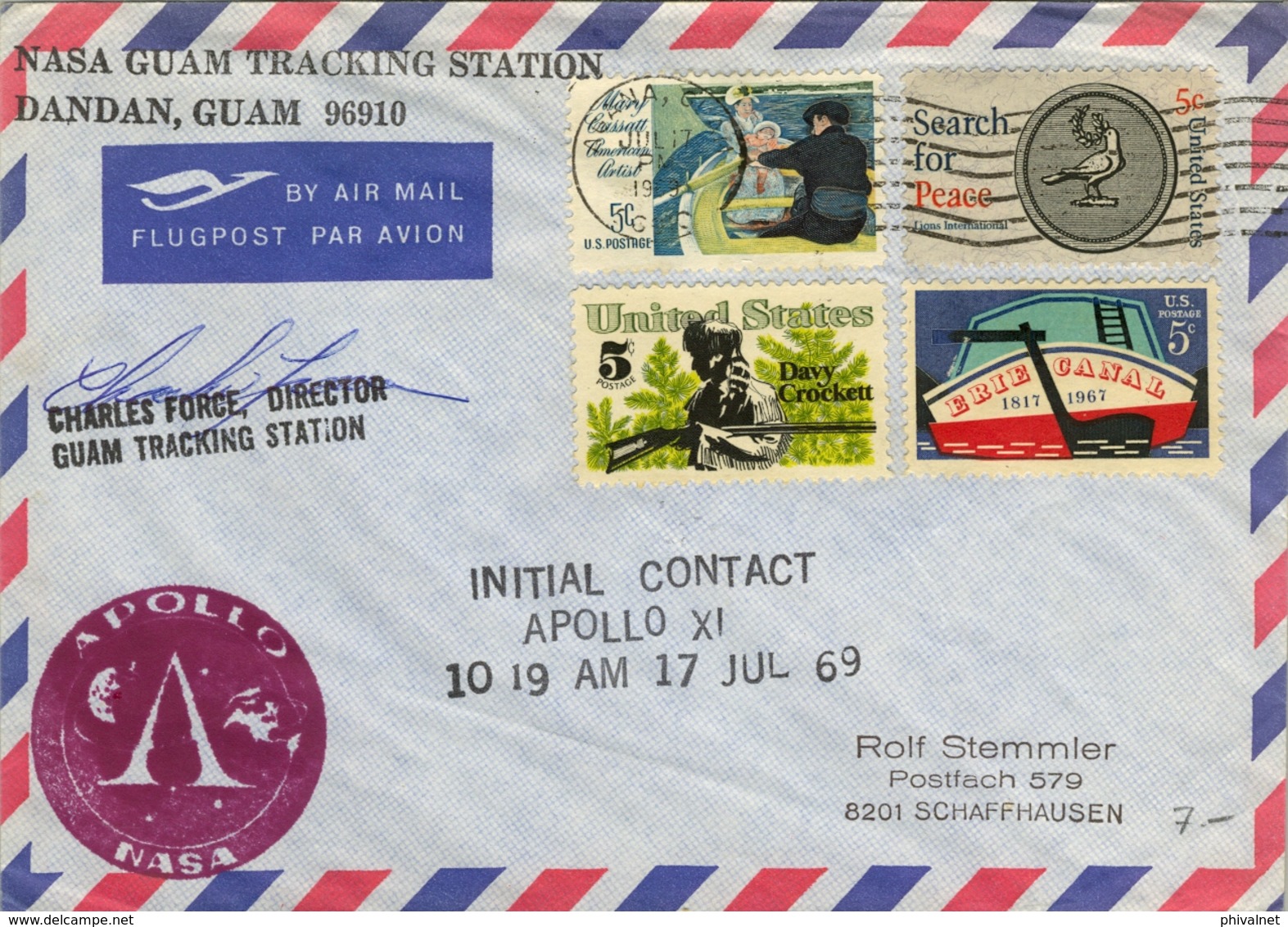 1969 , ESTADOS UNIDOS , NASA GUAM TRACKING STATION , FIRMADO , APOLLO XI , ESPACIO , ASTROFILATELIA - Cartas & Documentos