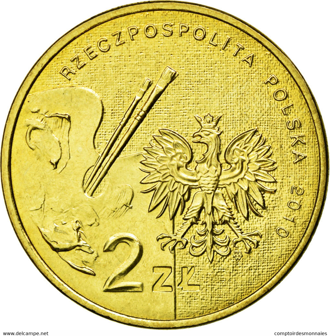 Monnaie, Pologne, Arthur Grottger, Painter, 2 Zlote, 2010, Warsaw, TTB+, Laiton - Pologne