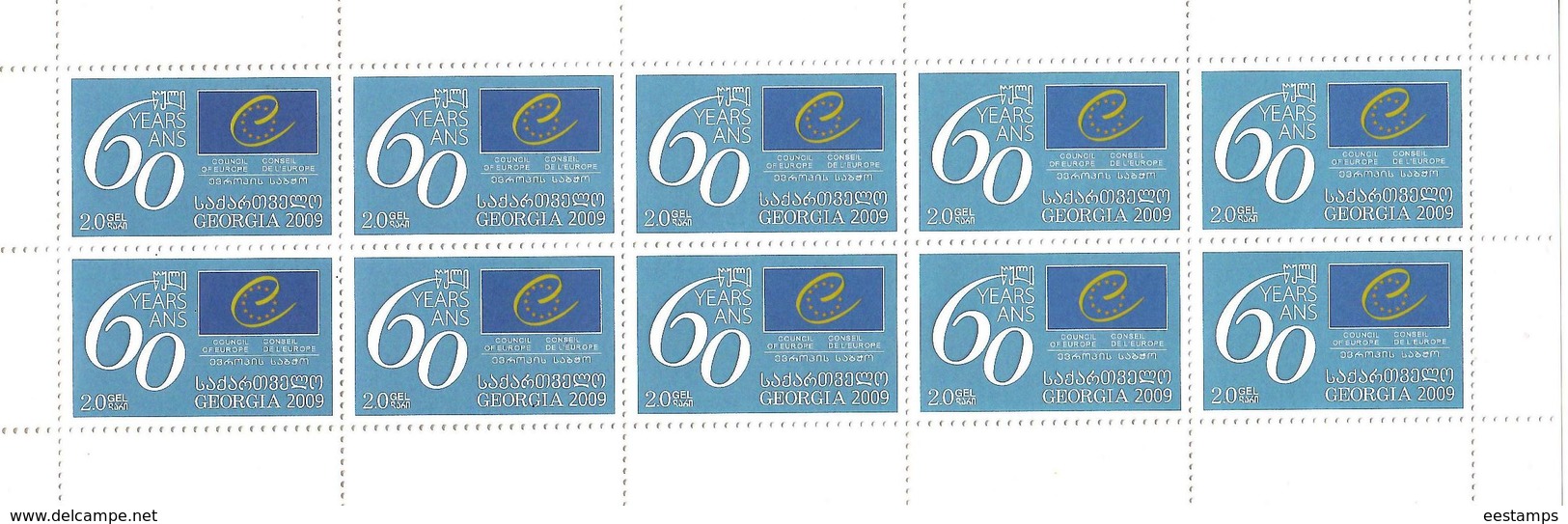 Georgia.2009 Council Of Europe-60. Sheetlet Of 10.  Michel 577 KB - Géorgie