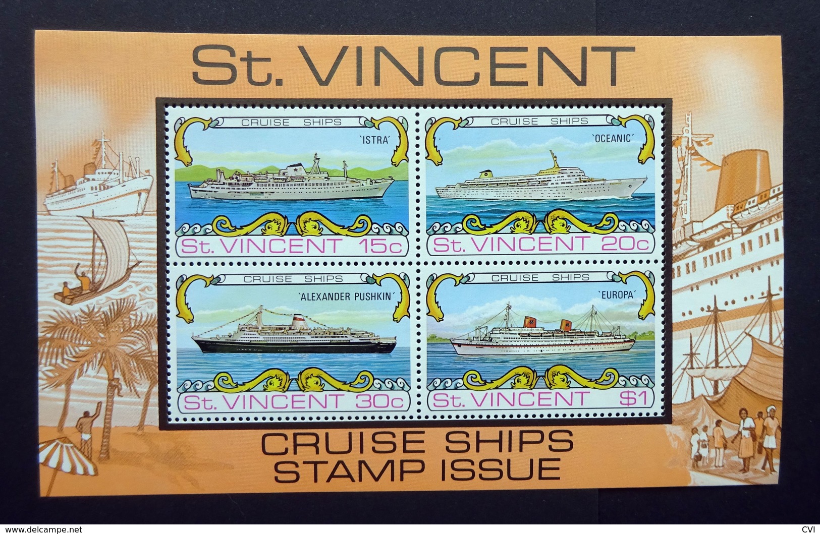 St.Vincent 1974 SGMS391/Sc#374a Cruise Ships Minisheet (MNH). - St.Vincent (...-1979)