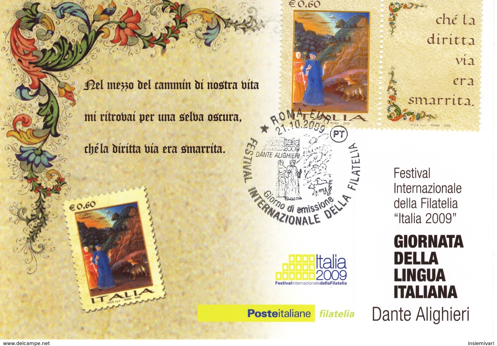 ITALIA - FDC - CARTOLINA MAXIMUM CARD 2009 - GIORNATA DELLA LINGUA ITALIANA. - FDC