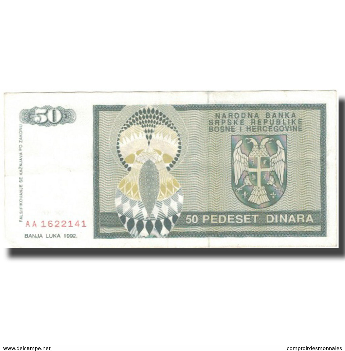 Billet, Bosnia - Herzegovina, 50 Dinara, 1992, 1992, KM:134a, TTB - Bosnia Y Herzegovina