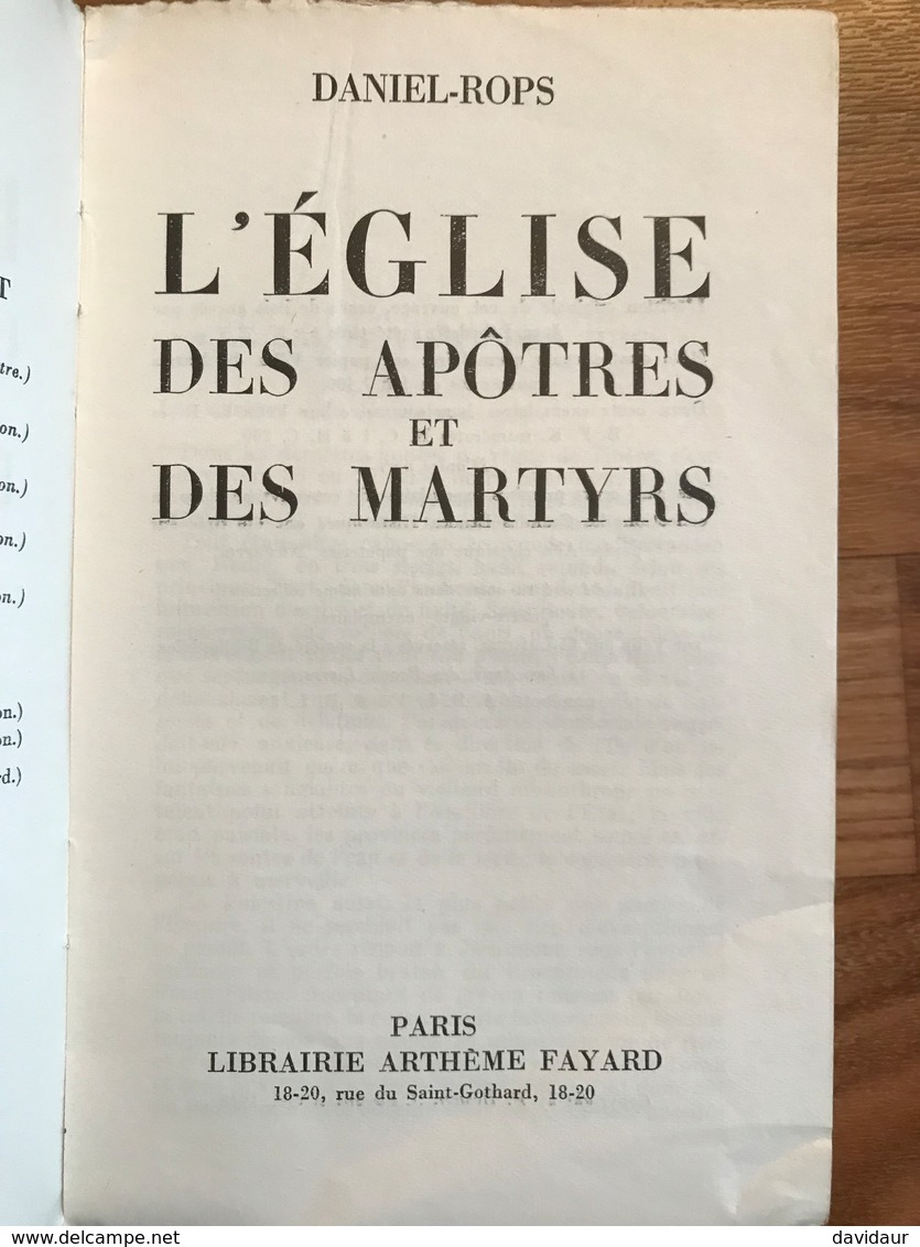 Daniel-Rops - L'Eglise Des Apôtres Et Des Martyrs - Dédicacé - Livres Dédicacés