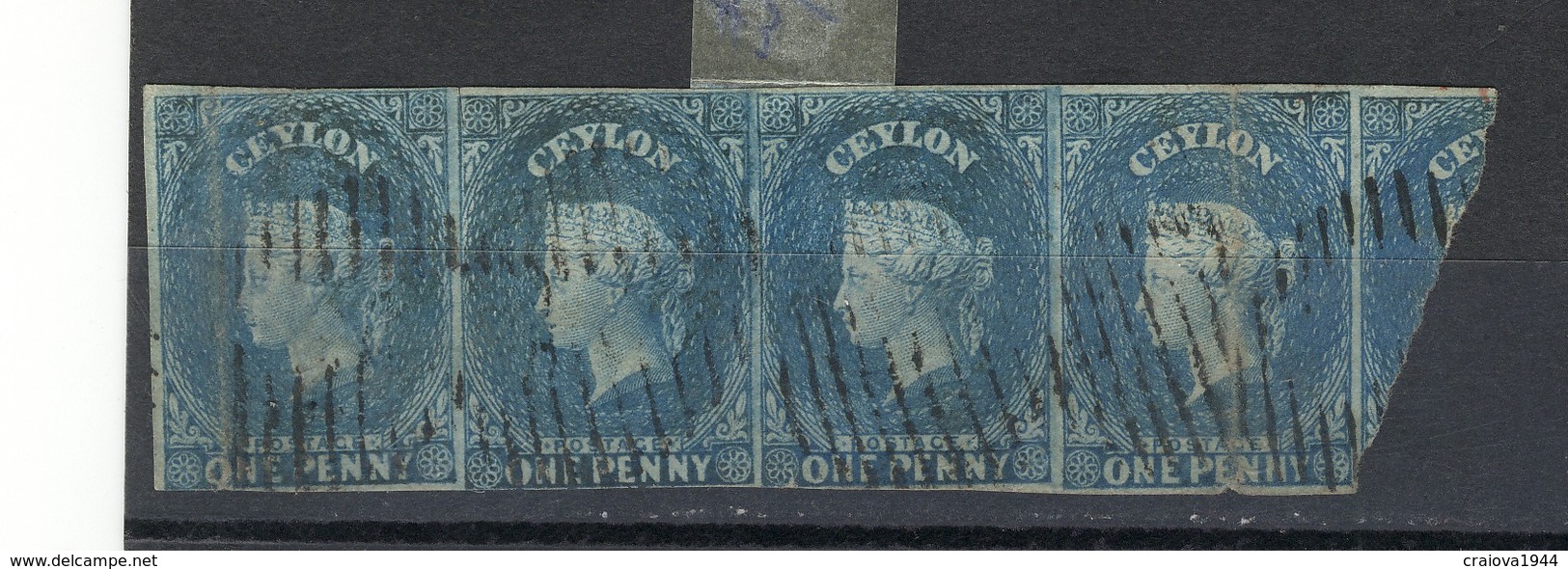 CEYLON 1857 - 1859 BLUE (#1)  Or  DP TURQOISE (#3) IMPERF.Wmk 6 RARE STRIP 4 1/2, NO THINS/SEPARATIONS - Lettres & Documents