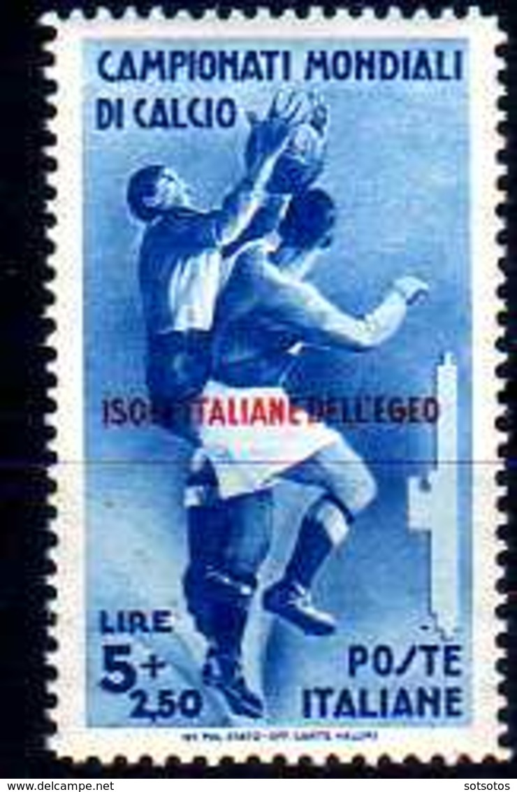 ISOLE ITALIANE DEL' EGEO 1934 CAMPIONATI MONDIALI DI CALCIO 5L+2,50L (Il Grande Valore) UNH (MICHEL #141  - HELLAS #132) - Egée