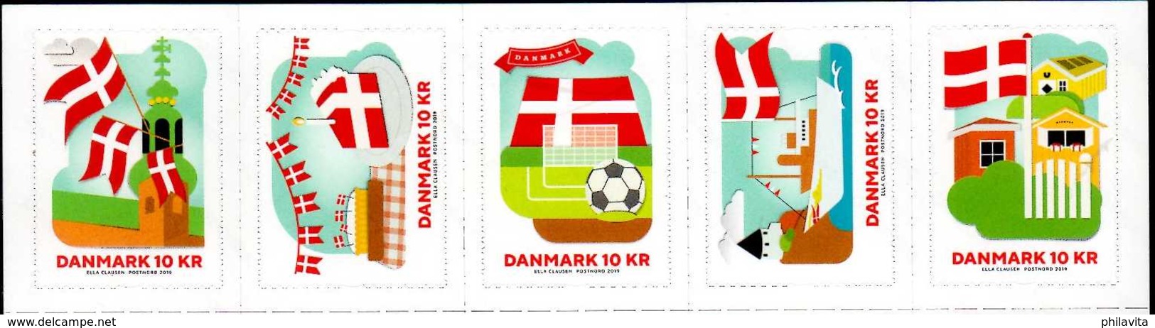 2019 Denmark - 800 Years Of Dannish National Flag - 5v Set S.adhesive MNH** Flag, Ship, Food, Football, Church - Neufs