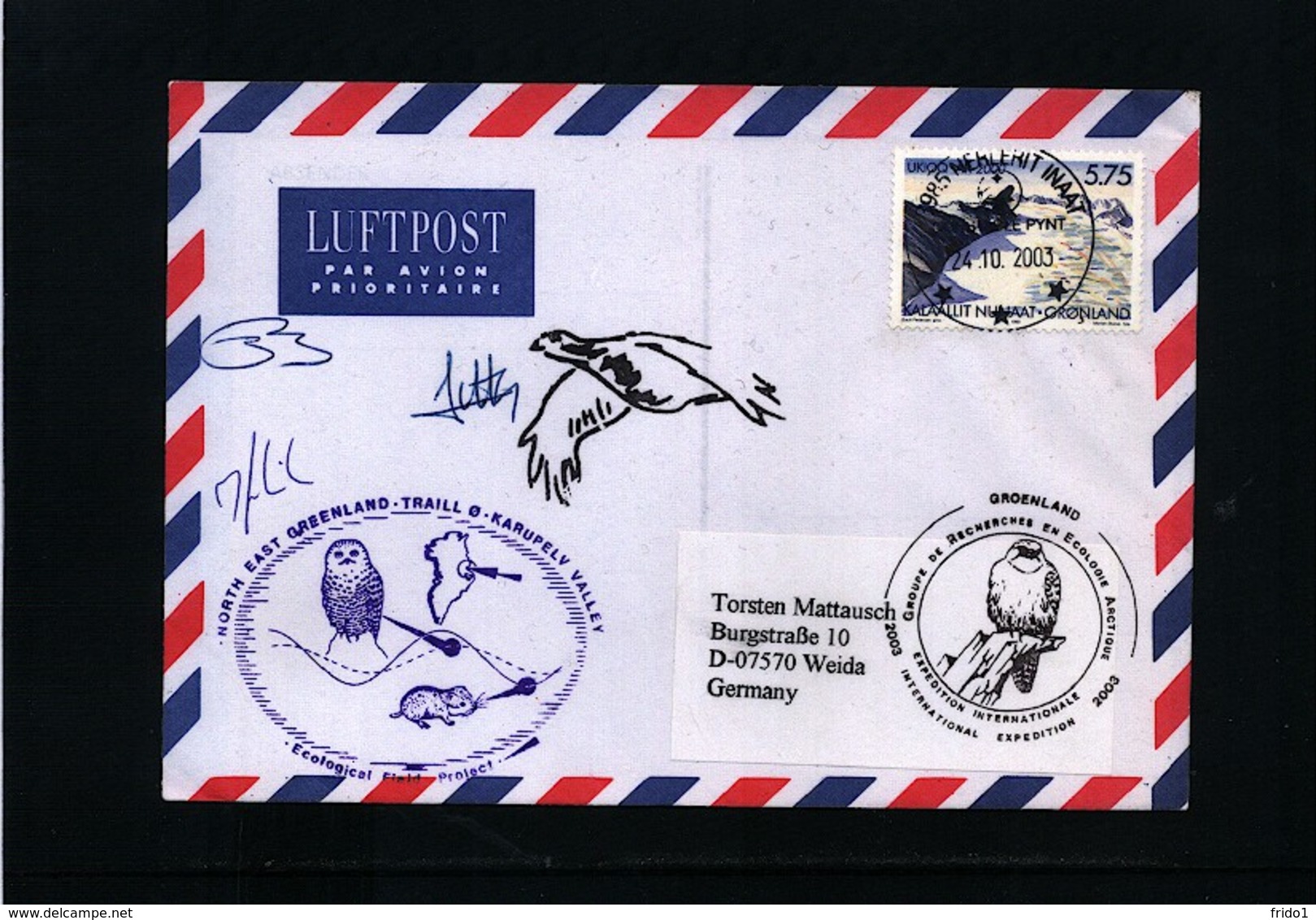 Groenland / Greenland 2003 North East Greenland Polar Owl Research Interesting Cover - Lettres & Documents