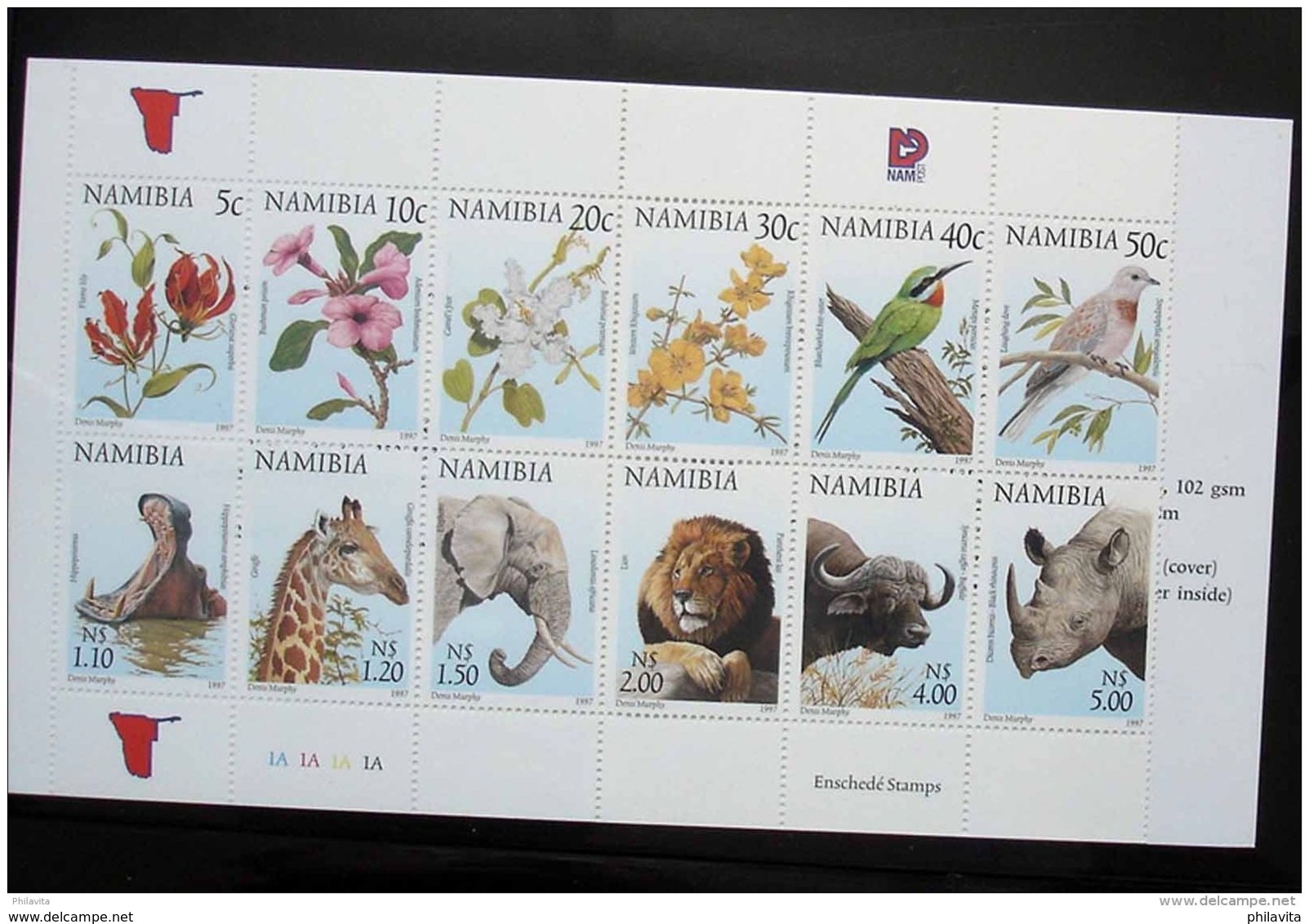 1998 Namibia - Booklet Flowers And Animals - 16 V Paper - Mi 876 C/ 893C - Lion, Hypo, Giraff, Bufallo, Elaphant - Namibie (1990- ...)