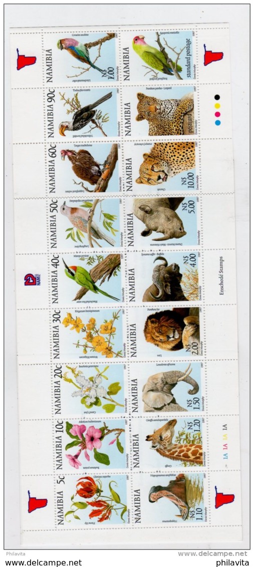 1998 Namibia - Booklet Flowers And Animals - 16 V Paper - Mi 876 C/ 893C - Lion, Hypo, Giraff, Bufallo, Elaphant - Namibie (1990- ...)