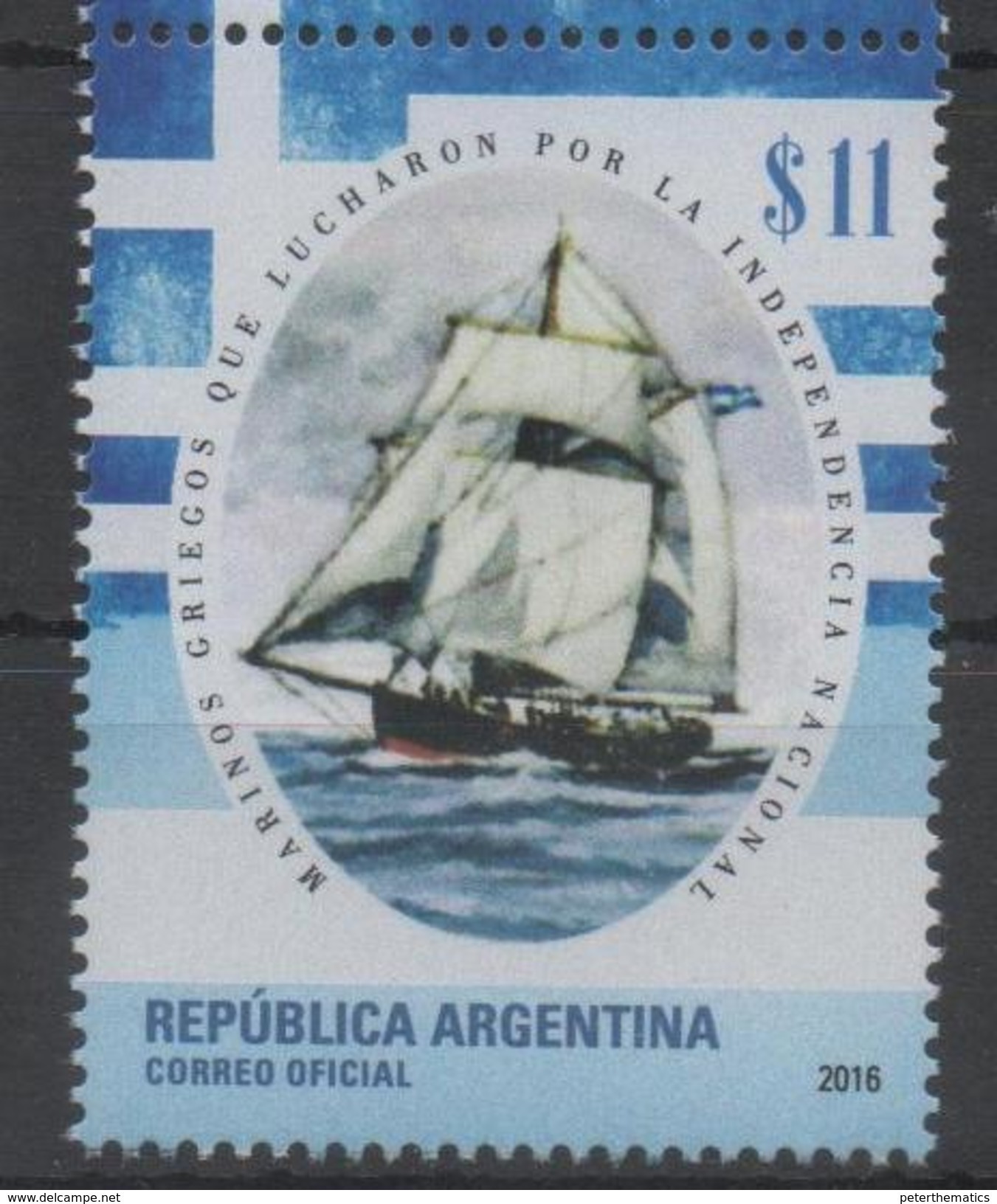 ARGENTINA, 2016, MNH, SHIPS, GREEK SAILORS WHO FOUGHT FOR INDEPENDENCE, 1v - Barche