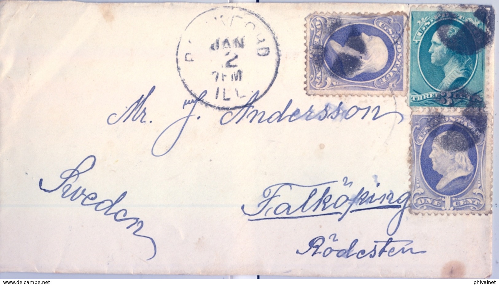 ESTADOS UNIDOS , FRONTAL CIRCULADO , ROCKFORD - FALKÖPING , YV. 39 X 2 , 41 , FRANKLIN , WASHINGTON - Cartas & Documentos