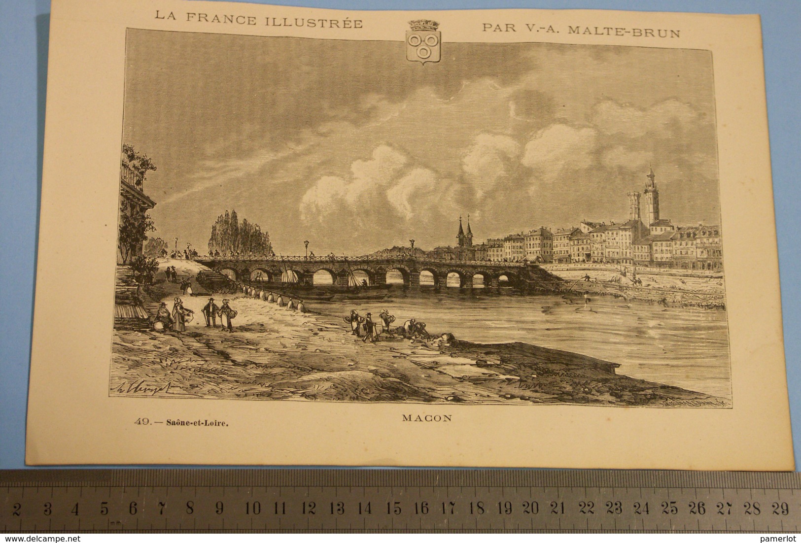FRANCE Carte Géographique   - C: 1880, Dep. Saone Et Loire, Avec Plan De Mâcon. + Illustration De Macon - Cartes Géographiques