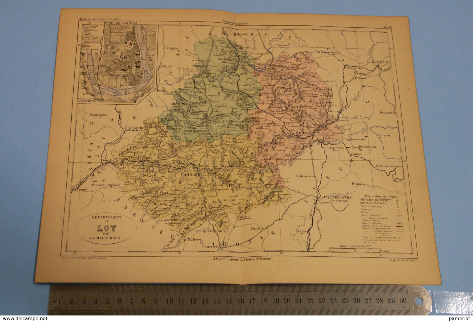 FRANCE Carte Géographique   - C: 1880, Dep. LOT, Avec Plan De CAHORS. + Illustration De CAHORS - Cartes Géographiques