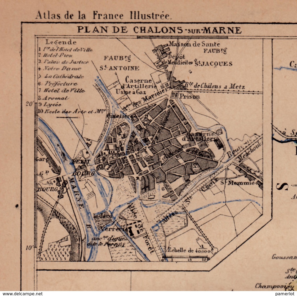 FRANCE Carte Géographique   - C: 1880, Dep. MARNE, Avec Plan De CHALON SUR MARNE. + Illustration De  CHALON...... - Carte Geographique