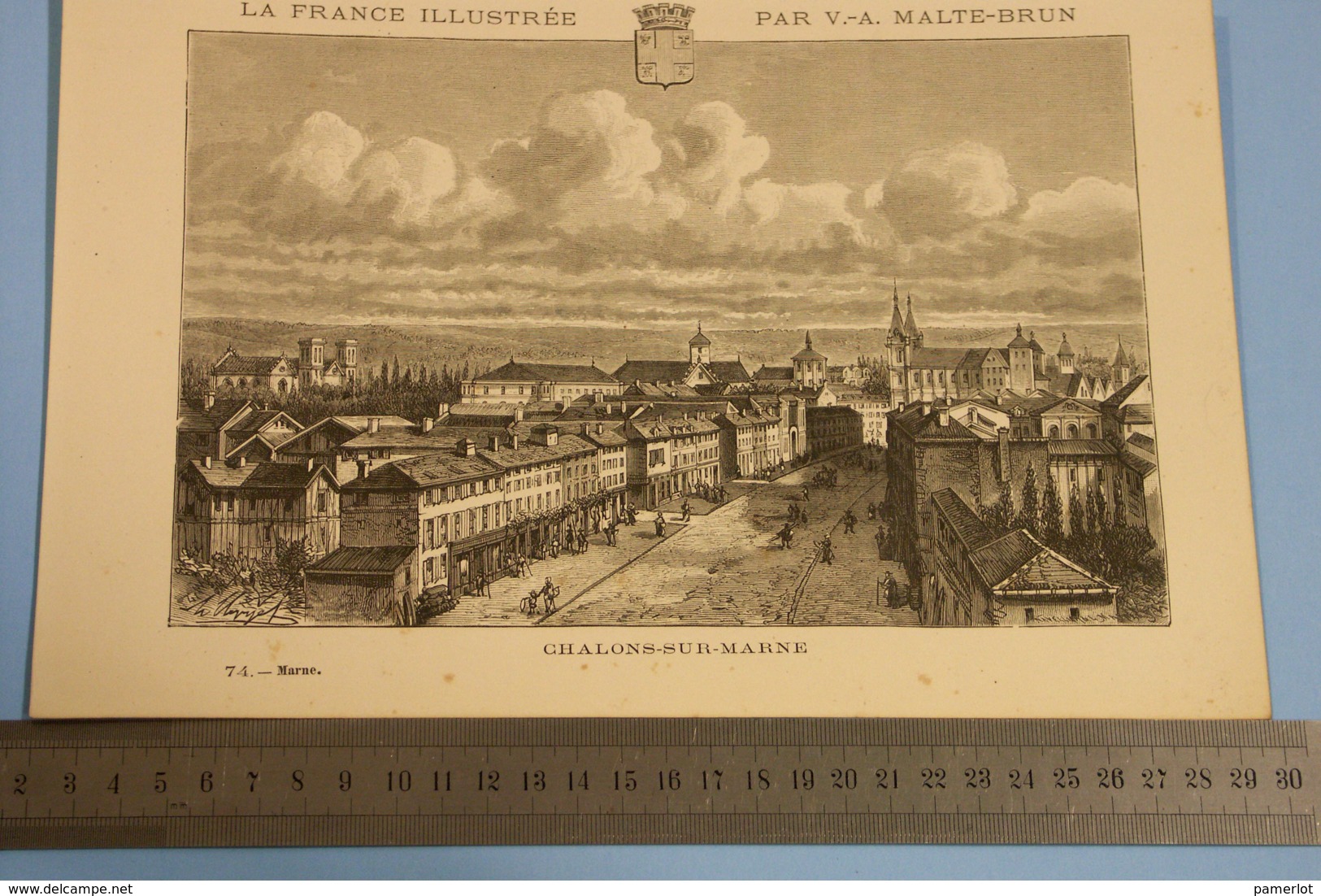 FRANCE Carte Géographique   - C: 1880, Dep. MARNE, Avec Plan De CHALON SUR MARNE. + Illustration De  CHALON...... - Carte Geographique