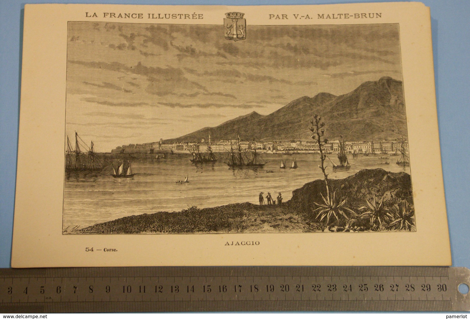 FRANCE Carte Géographique   - C: 1880, Dep. CORSE, Avec Plan De ENVIRON DE D'AJACCIO. + Illustration De AJACCIO - Cartes Géographiques