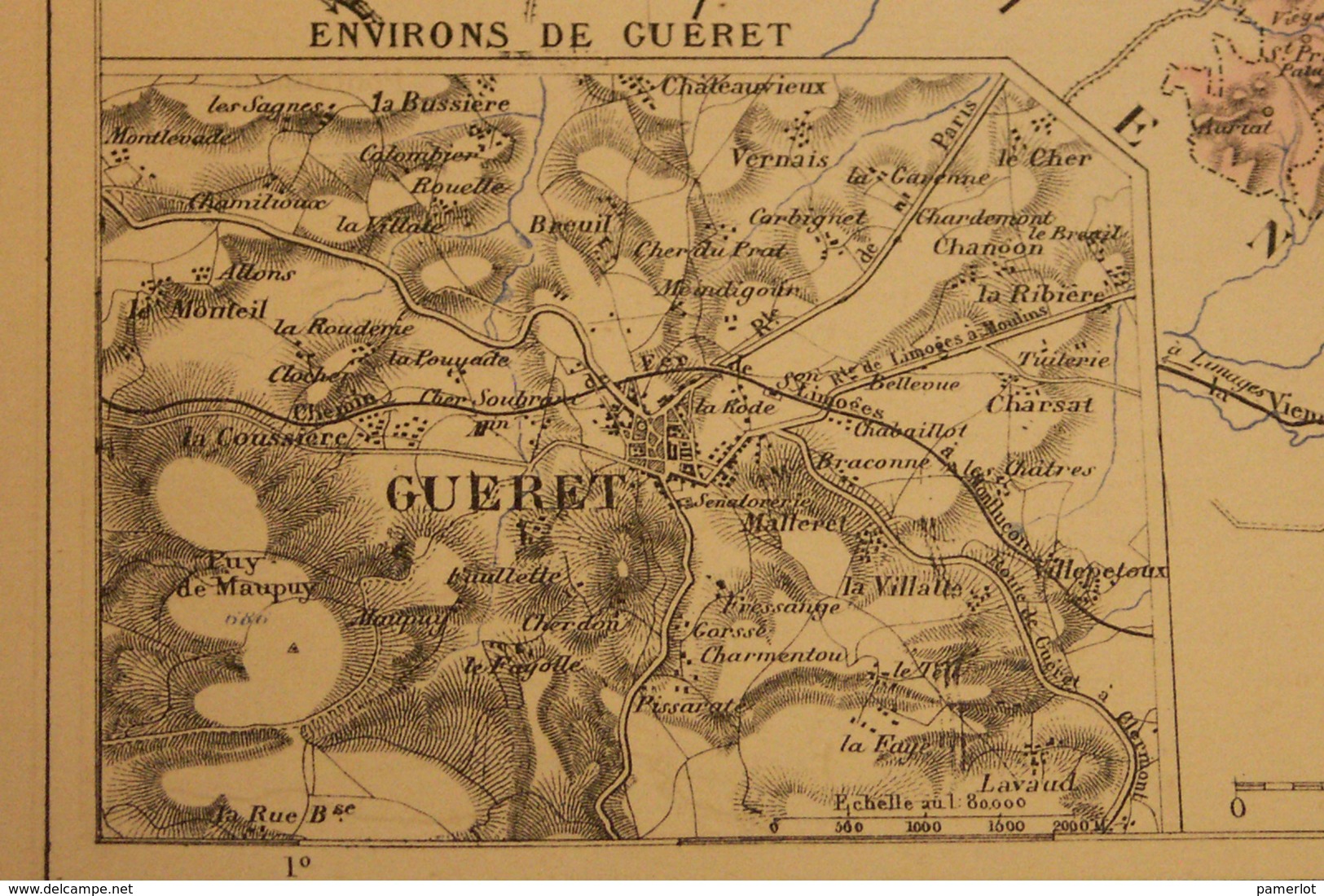 FRANCE Carte Géographique   - C: 1880, Dep. LA CREUSE, Avec Plan De ENVIRON DE GUERET + Illustration De GUERET - Cartes Géographiques