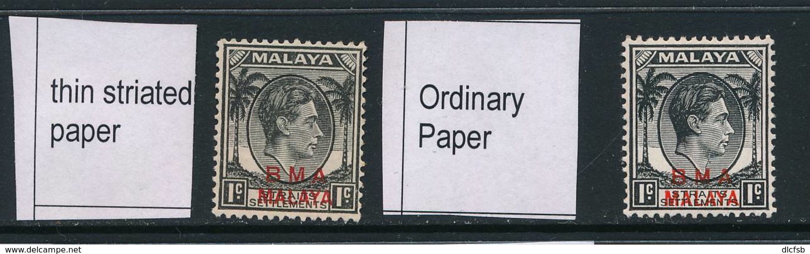 MALAYA/BMA, 1c Thin Striated Paper MNH+1c Ordinary To Compare,SG1c,1b,cat£38 - Malaya (British Military Administration)