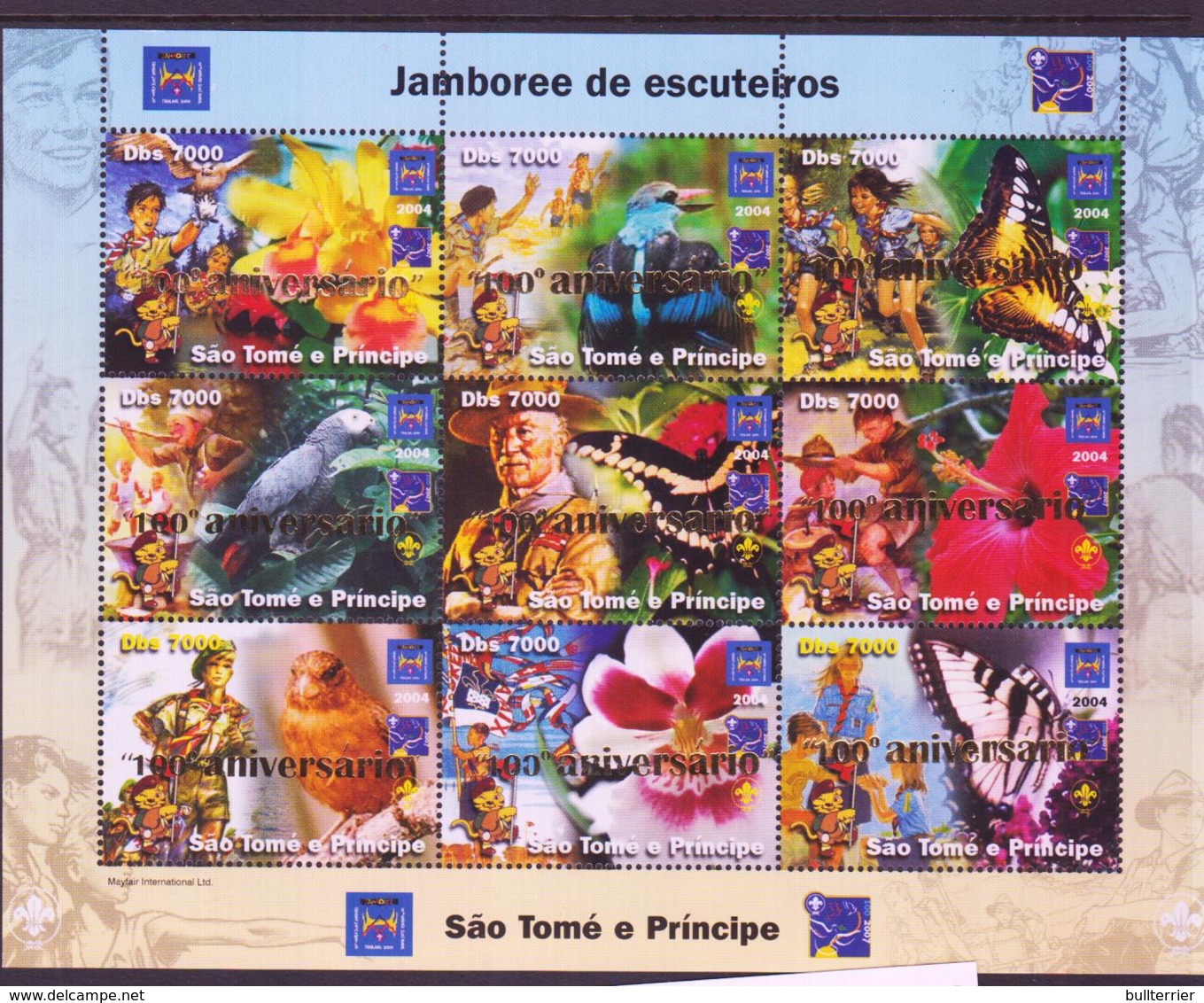 SCOUTS -  ST THOMAS PRINCE - 2007- SCOUTS CENTENARY GOLD O/PRINT SHEET OF 9  MNH - Unused Stamps