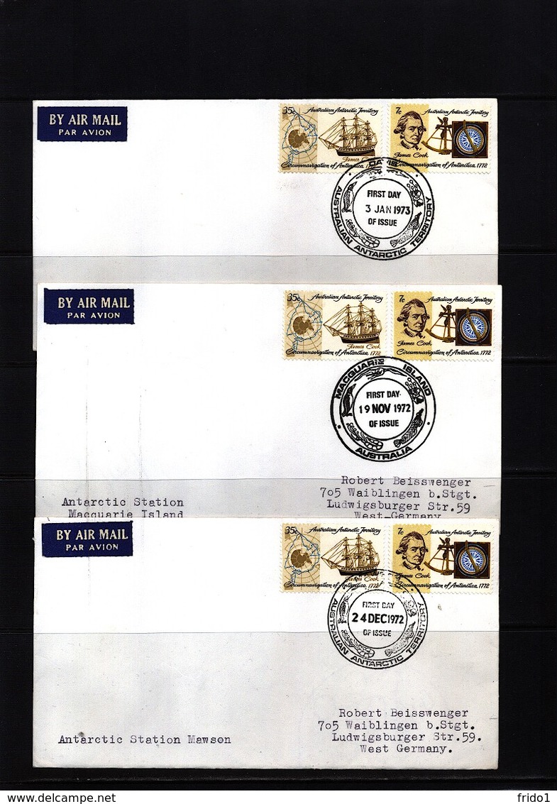 Australian Antarctic Territory 1972 Mawson,Davis,Macquarie Island 3 Interesting Covers - Briefe U. Dokumente