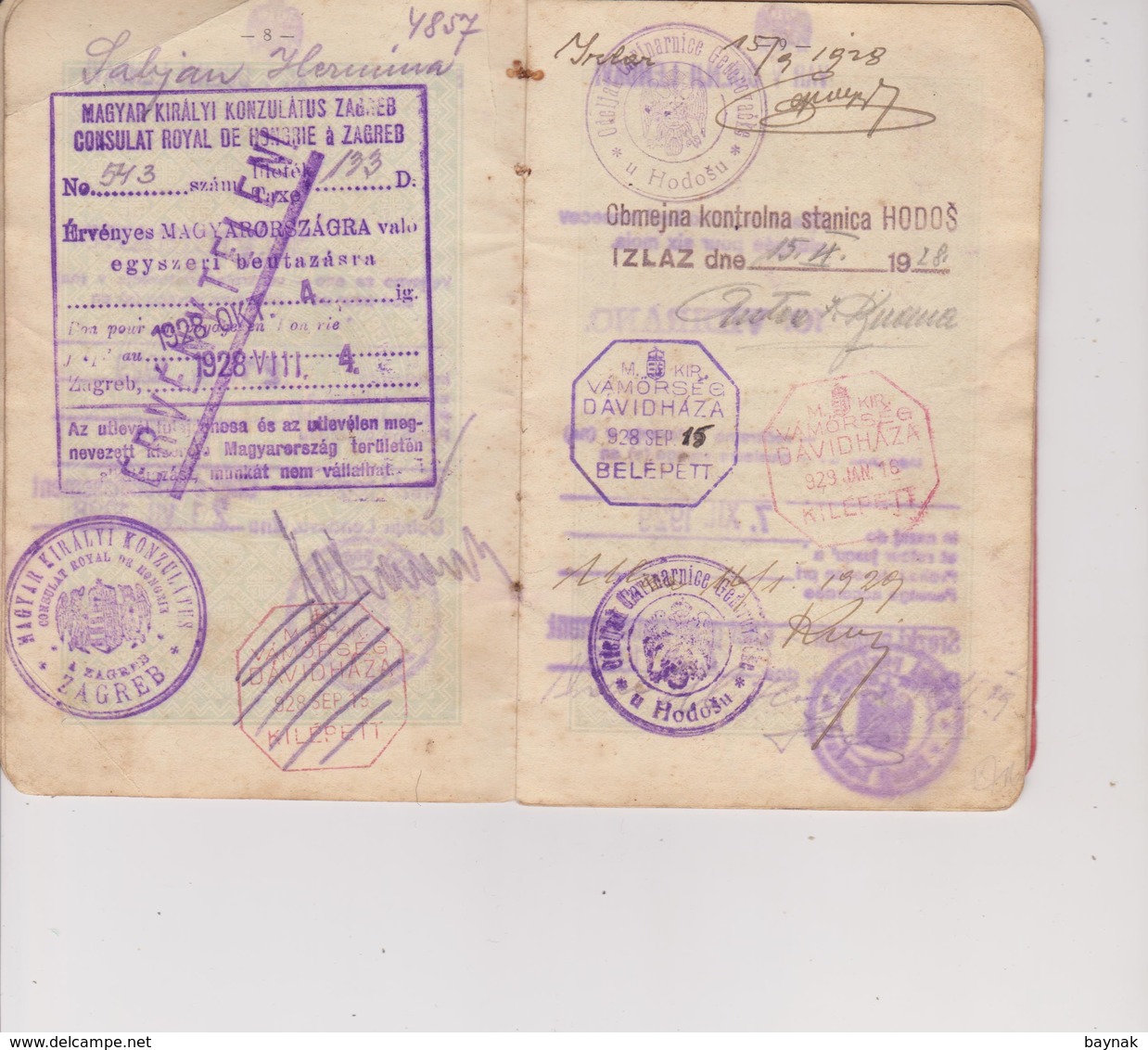 YU24 -  PASSPORT - KINGDOM OF SHS, DOLNJA LENDAVA, SLOVENIA  - 1928  - LADY PHOTO  - VISA AUSTRIA , HUNGARY - TAX STAMPS