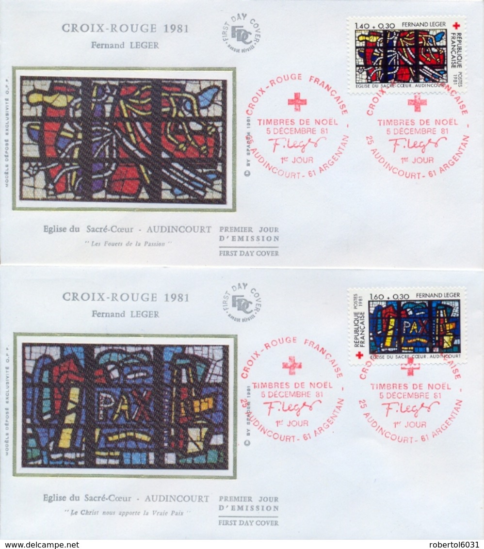 France 1981 FDC Surtax For Red Cross Stained Glass Windows Of Sacred Heart Church In Audincourt By Fernand Leger - Vetri & Vetrate