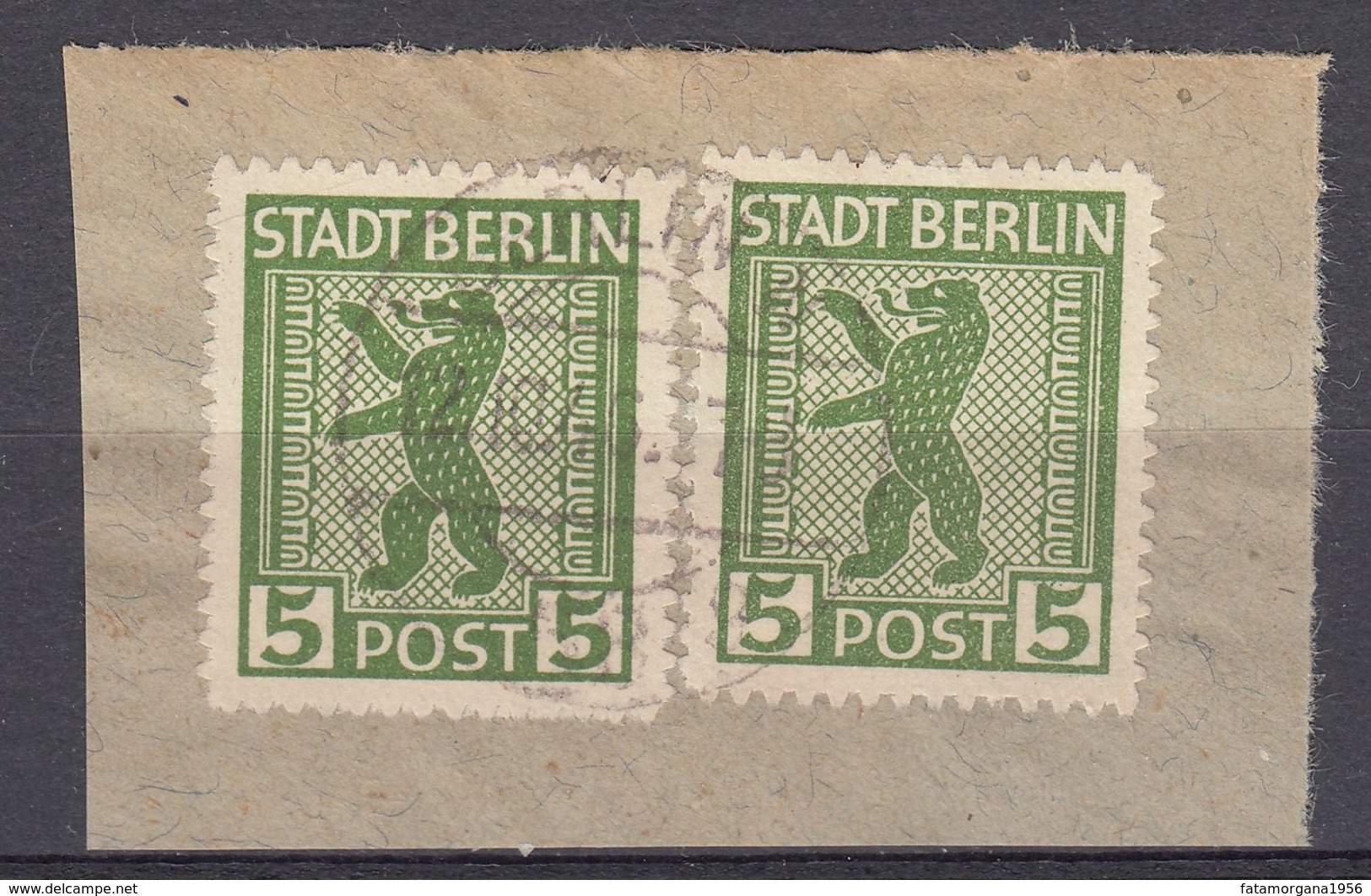 BERLINO EST - 1945 - Due Valori Usati Yvert 1A Su Frammento Di Busta. - Autres & Non Classés