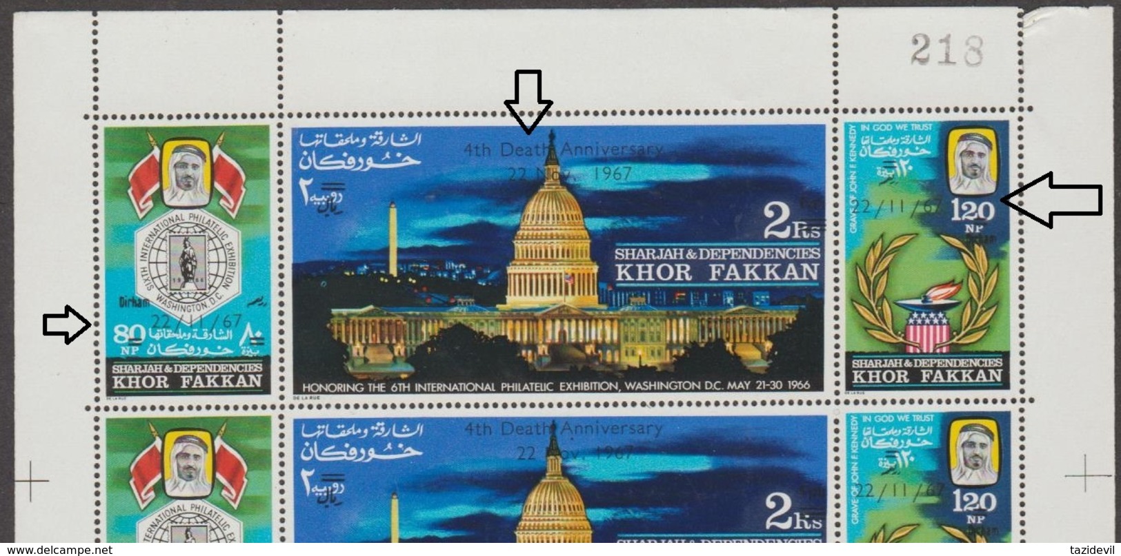 SHARJAH, KHOR  FAKKAN - Overprinted "Fourth Death Anniversary Of J. F. Kennedy". MNH ** Complete Numbered Sheet - Khor Fakkan