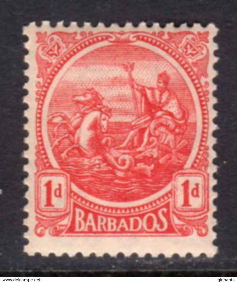 BARBADOS - 1921 ONE PENNY RED COLONY SEAL MULT SCRIPT CA REF F FINE MNH ** SG 220 - Barbados (...-1966)