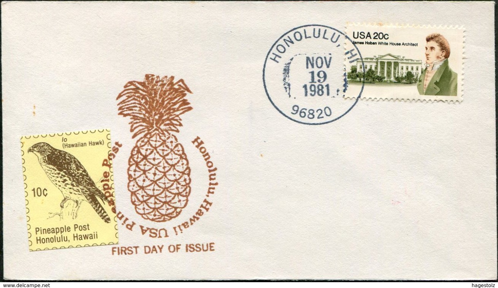 USA HAWAII 1981 Honolulu Pineapple Local Post FDC Cover Bird IO Hawaiian Hawk Falke Faucon Halcón - Eagles & Birds Of Prey