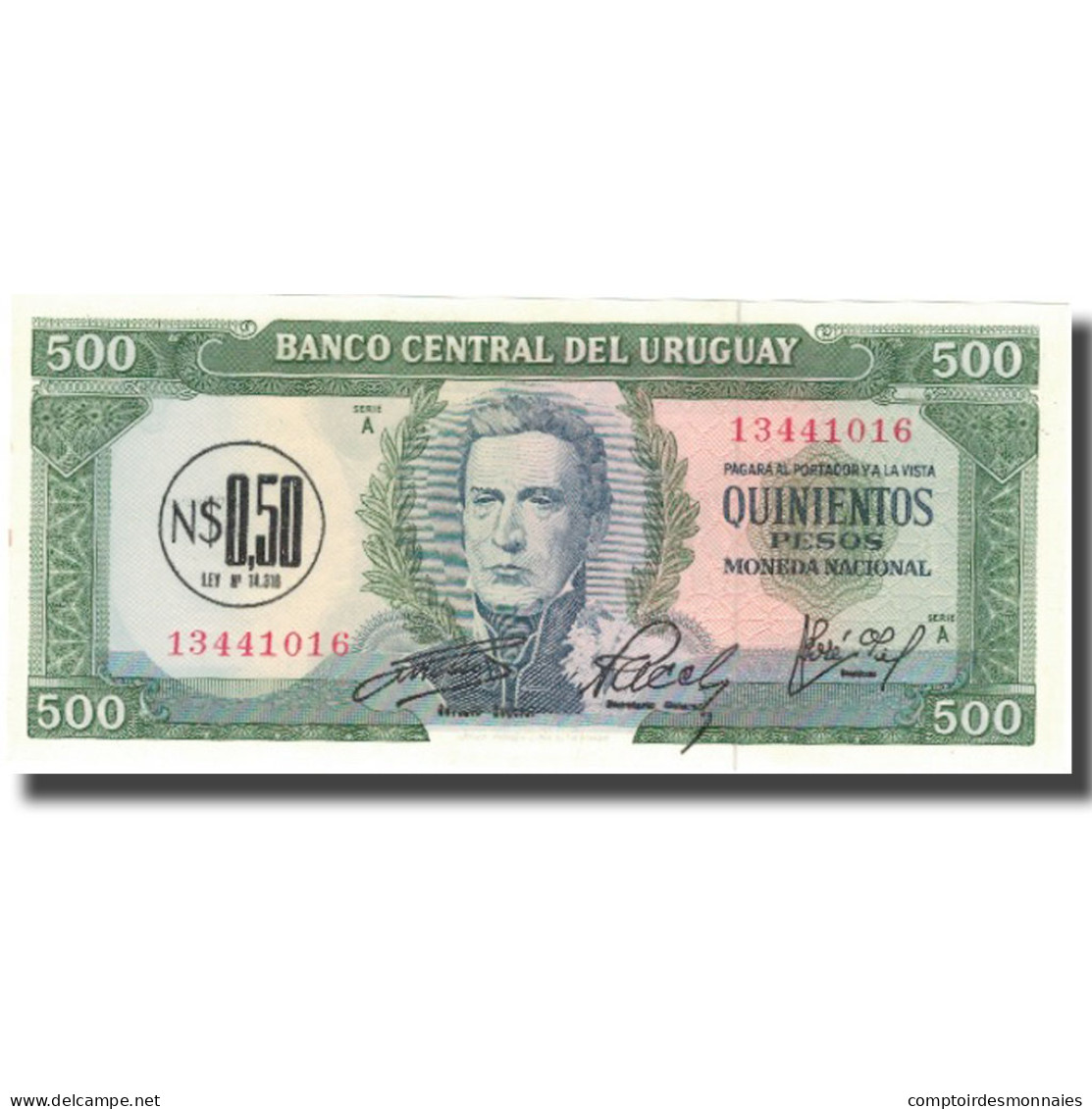 Billet, Uruguay, 0.50 Nuevo Peso On 500 Pesos, KM:54, NEUF - Uruguay