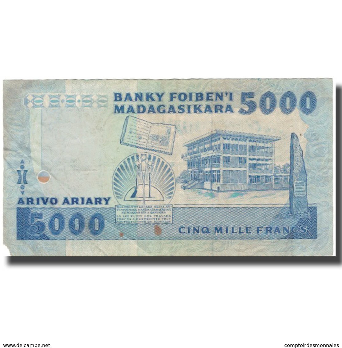 Billet, Madagascar, 5000 Francs = 1000 Ariary, Undated (1988-94), KM:73a, TB - Madagascar