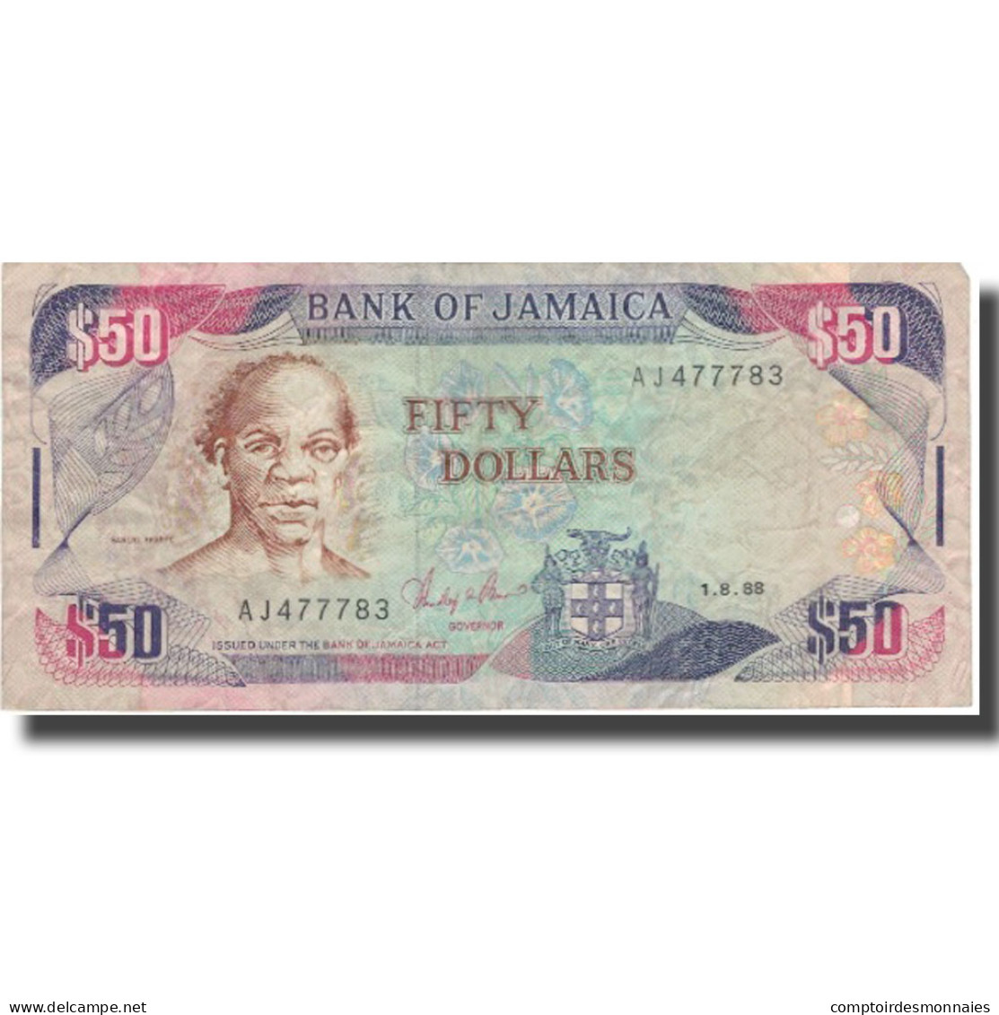 Billet, Jamaica, 50 Dollars, 1988, 1988-08-01, KM:73a, TTB - Jamaique