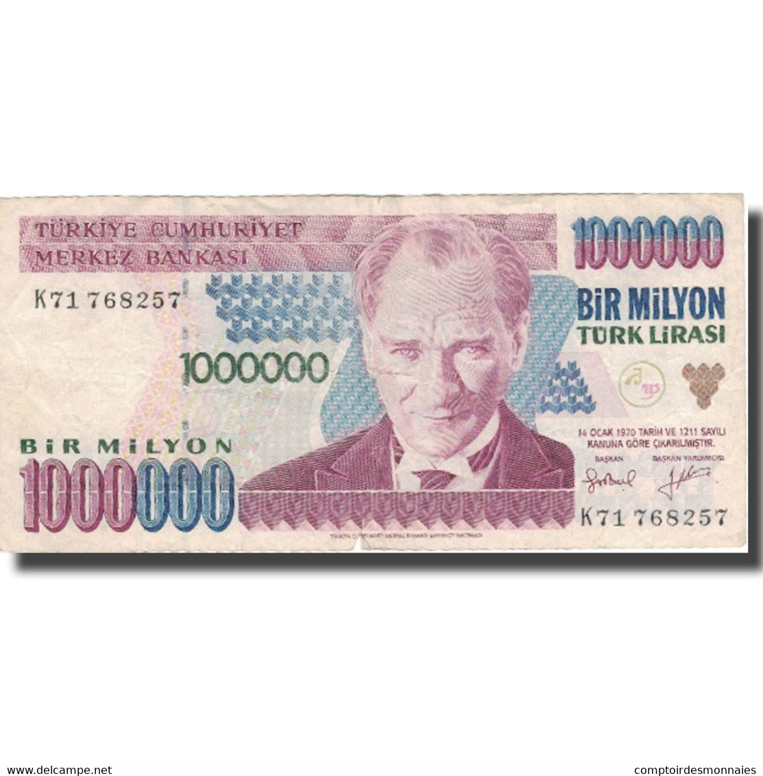 Billet, Turquie, 1,000,000 Lira, 1970, 1970-10-14, KM:213, TB - Turquie