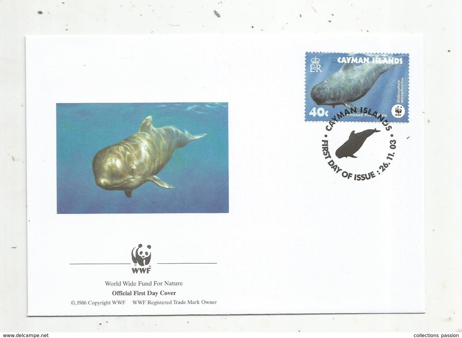 Premier Jour D'émission ,FDC , WWF , CAYMAN ISLANDS , Globicephala, 26.11.2003 - Non Classés