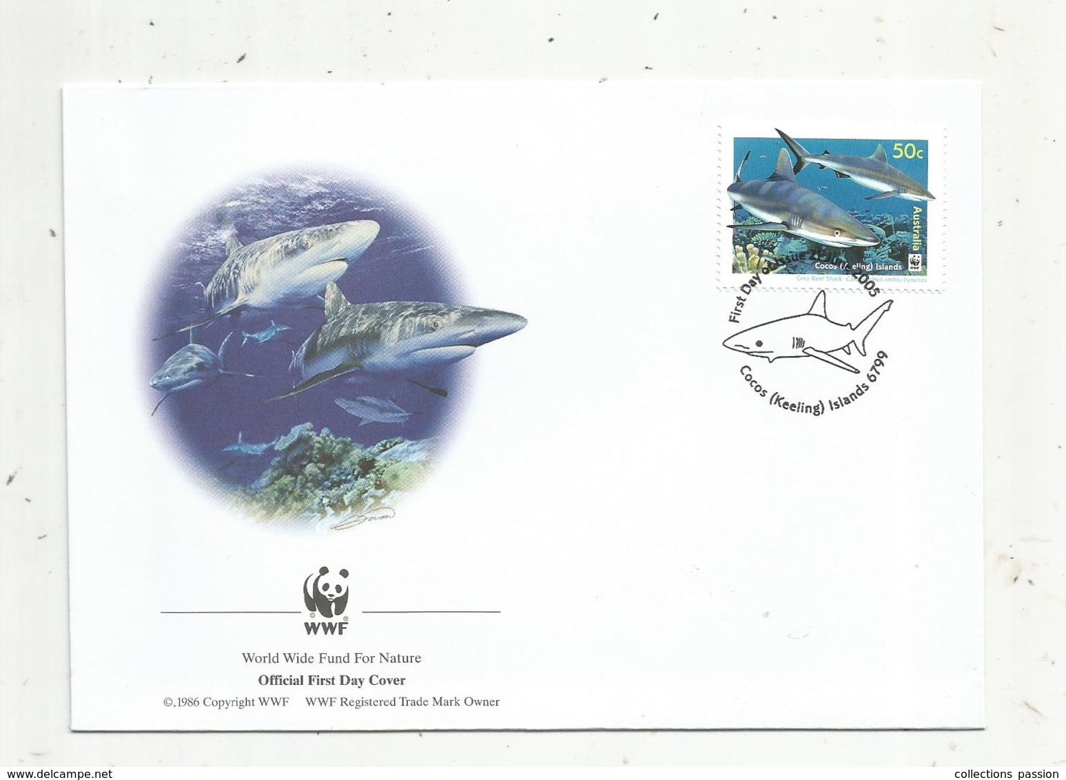 Premier Jour D'émission ,FDC , WWF , COCOS KEELING ISLANDS , AUSTRALIA , Grey Reef Shark, 21 June 2005 - Cocos (Keeling) Islands