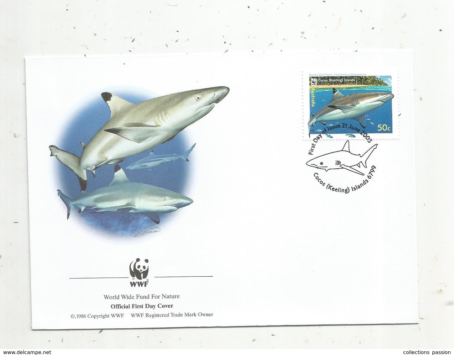 Premier Jour D'émission ,FDC , WWF , COCOS KEELING ISLANDS , AUSTRALIA , Blacktip Reef Shark, 21 June 2005 - Kokosinseln (Keeling Islands)