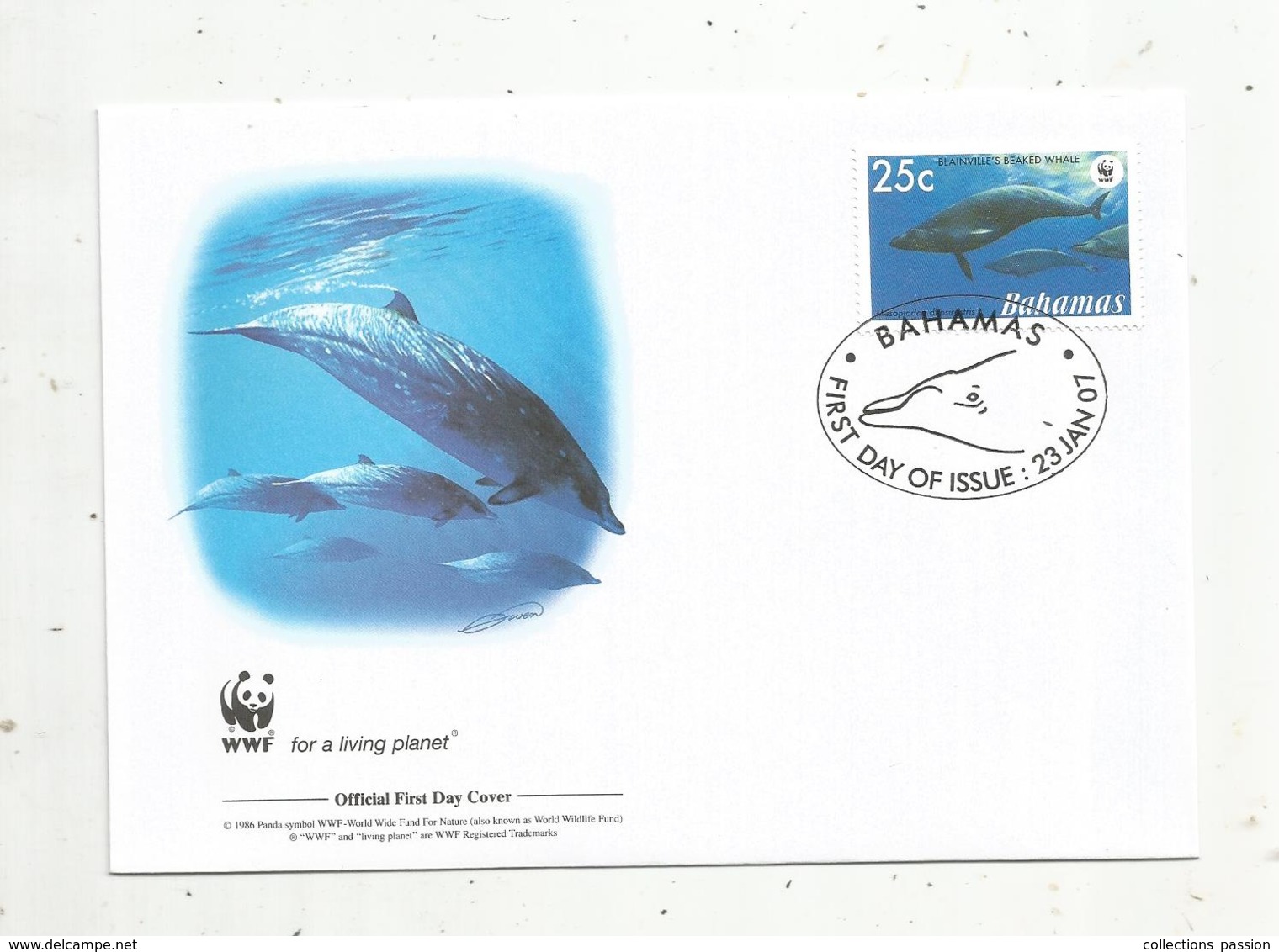 Premier Jour D'émission ,FDC , WWF , BAHAMAS , Blainville's Beaked Whale, Baleine, 23 Jan 2007 - Bahama's (1973-...)