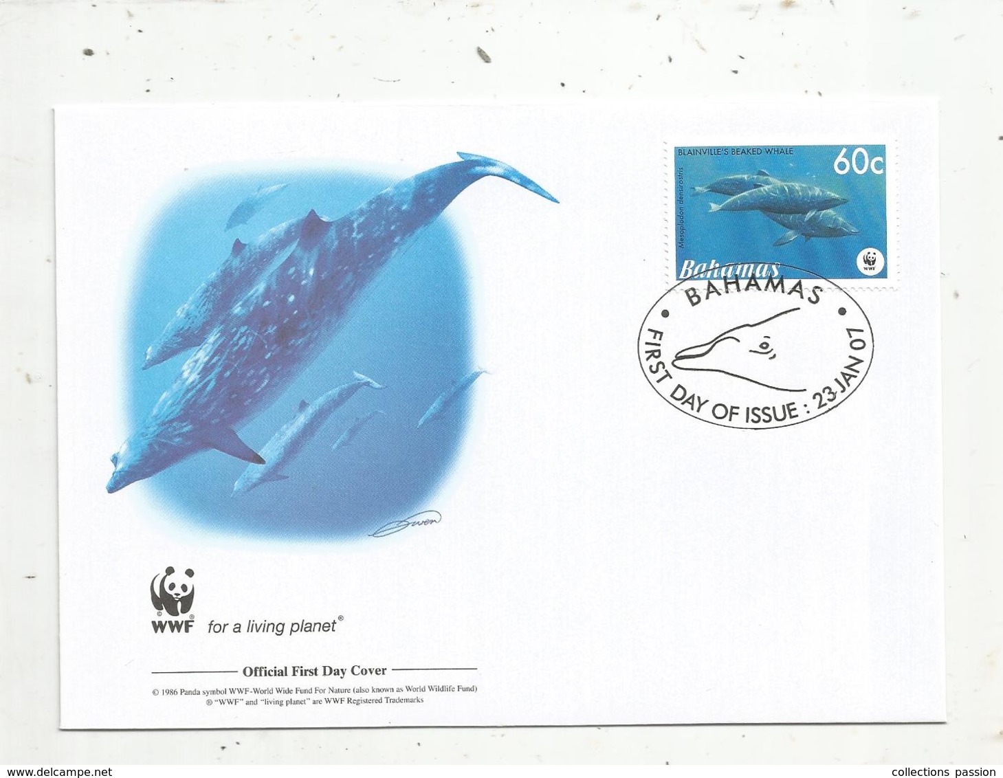 Premier Jour D'émission ,FDC , WWF , BAHAMAS , Blainville's Beaked Whale, Baleine, 23 Jan 2007 - Bahamas (1973-...)