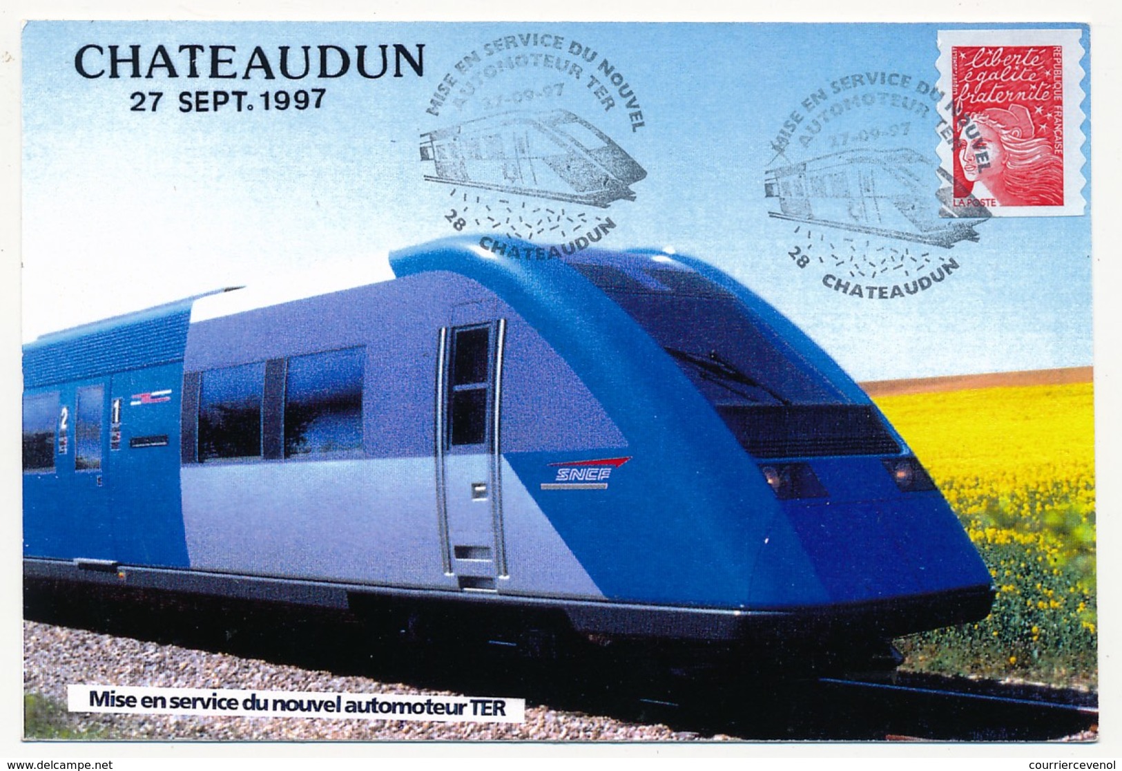 CPM - 28 CHATEAUDUN - Mise En Service Du Nouvel Automoteur TER - 27 Sept 1997 - Trains