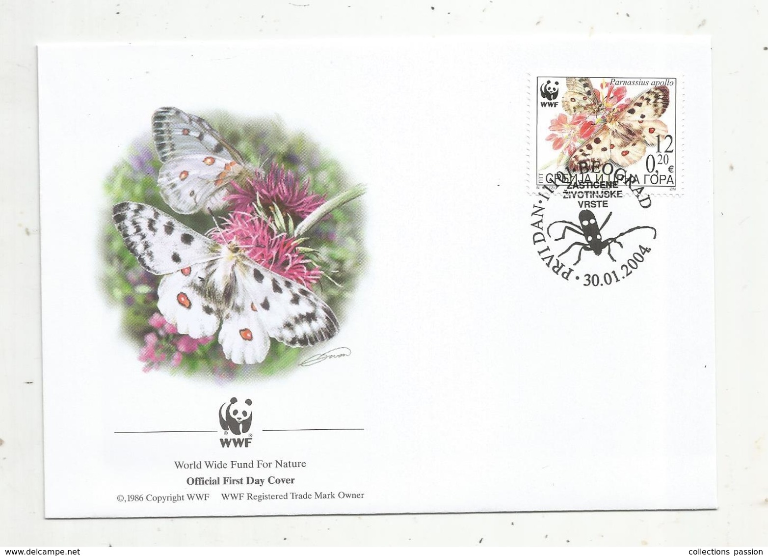 Premier Jour D'émission ,FDC , WWF , SERBIE , SRBIJA ,  PRVI DAN , BEOGRAD , Parnassius Apollo ,30.01.2004 , Papillon - Serbie