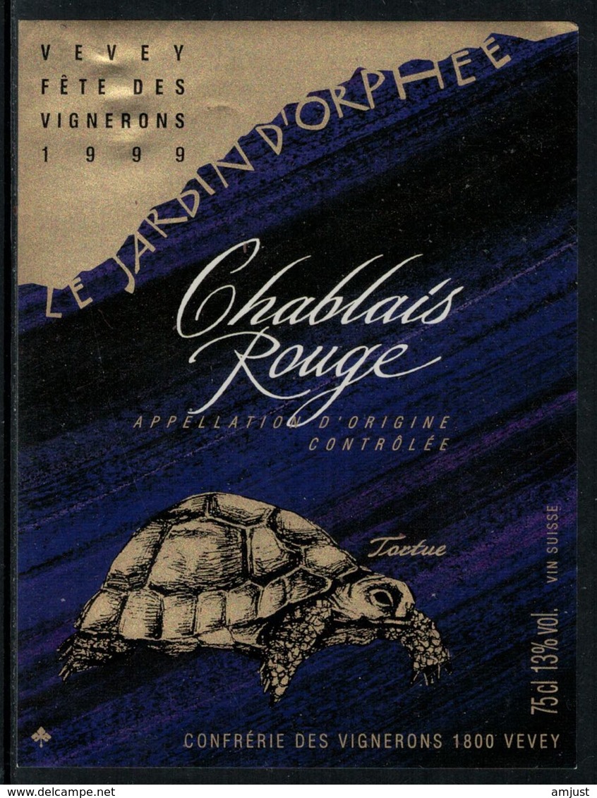 Rare // Etiquette De Vin // Fête Des Vignerons Vevey 1999 //  Chablais Rouge, Tortue - Tortues