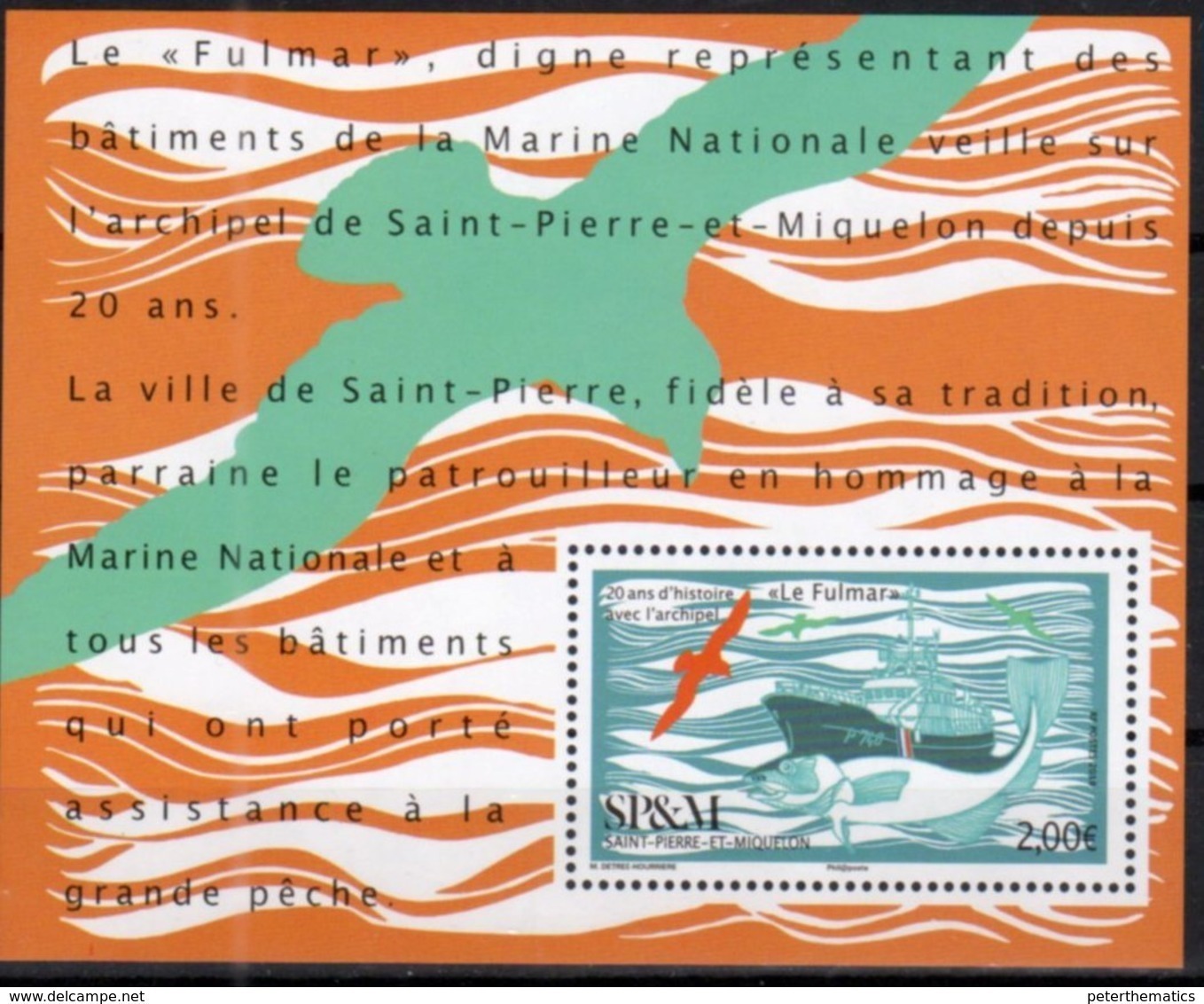 ST. PIERRE ET MIQUELON, SPM, 2018, MNH, SHIPS, LE FULMAR, FISHING, FISH, CODS, BIRDS, S/SHEET - Fishes