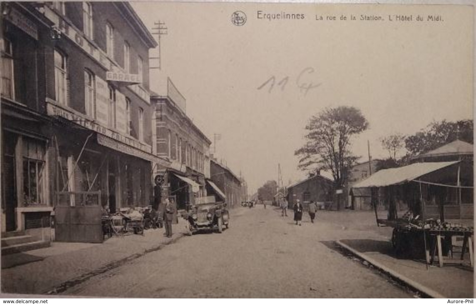 Erquelinnes La Rue De La Station L'Hôtel Du Midi Avec Automobile (garage) - Erquelinnes