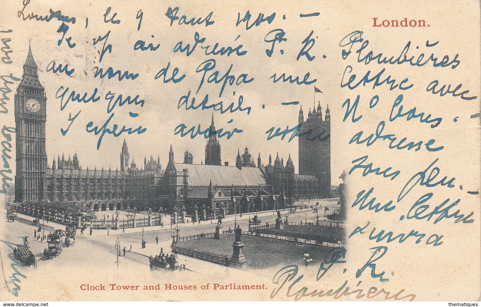 Thematiques Great Britain London Londres Clock Tower And Houses Of Parliament Timbre Cachet AU 9 1900 - Houses Of Parliament