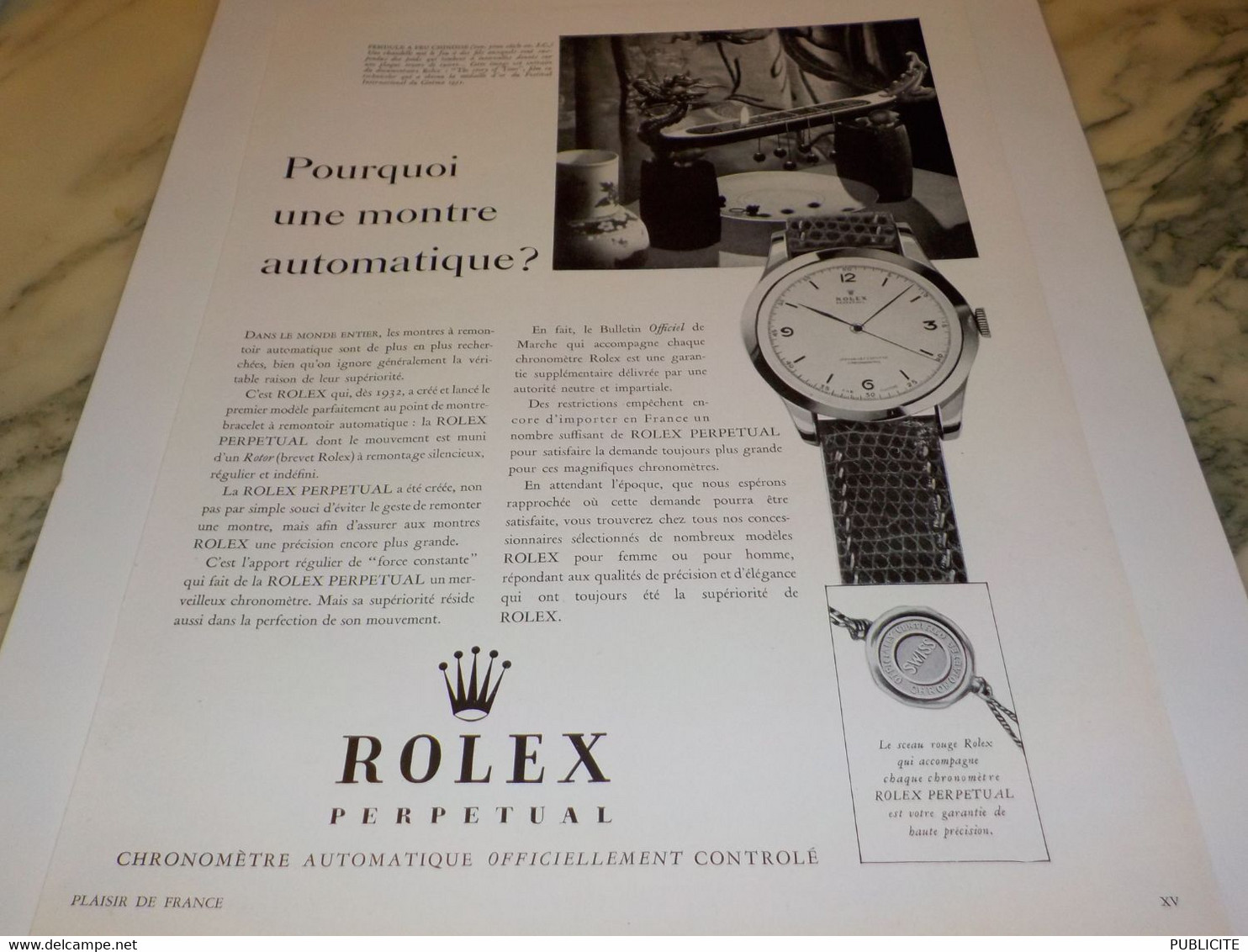 PUBLICITE  POURQUOI UNE AUTOMATIQUE MONTRE ROLEX 1951 - Altri & Non Classificati