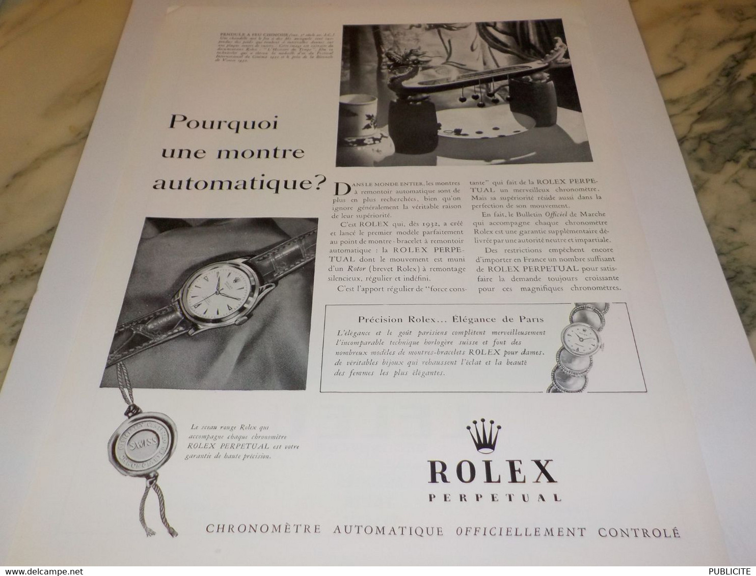 PUBLICITE  PRECISION ROLEX ELEGANCE DE PARIS 1951 - Autres & Non Classés