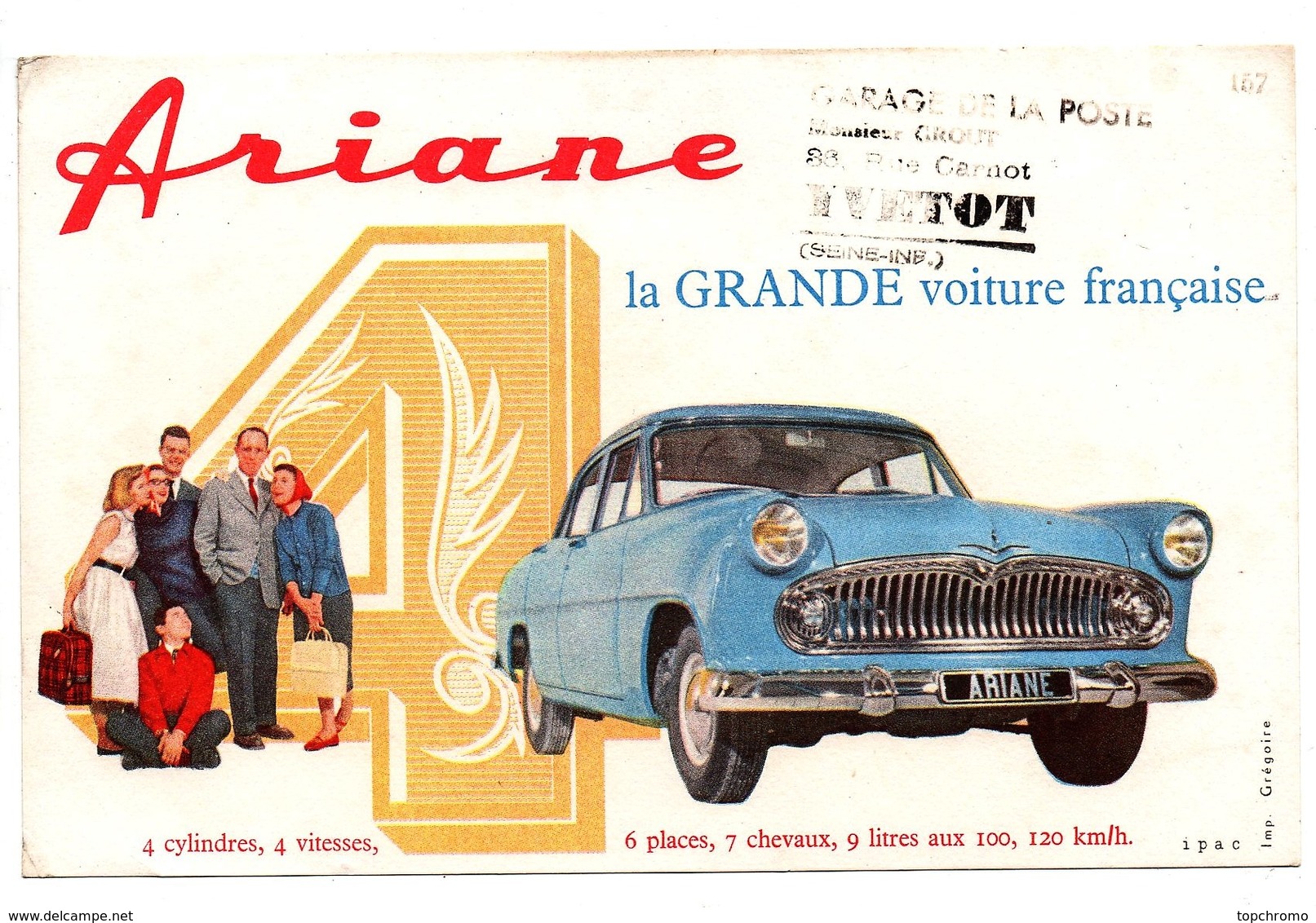 Buvard Automobile Ariane La Grande Voiture Française Garage De La Poste Yvetot - Automotive